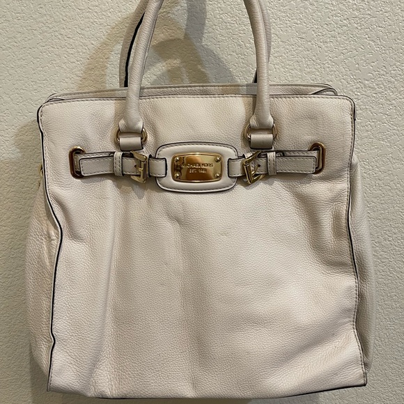 Michael Kors White Leather Satchel with Gold-Tone Hardware